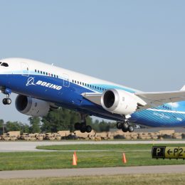 A Boeing 787 taking off from a runway