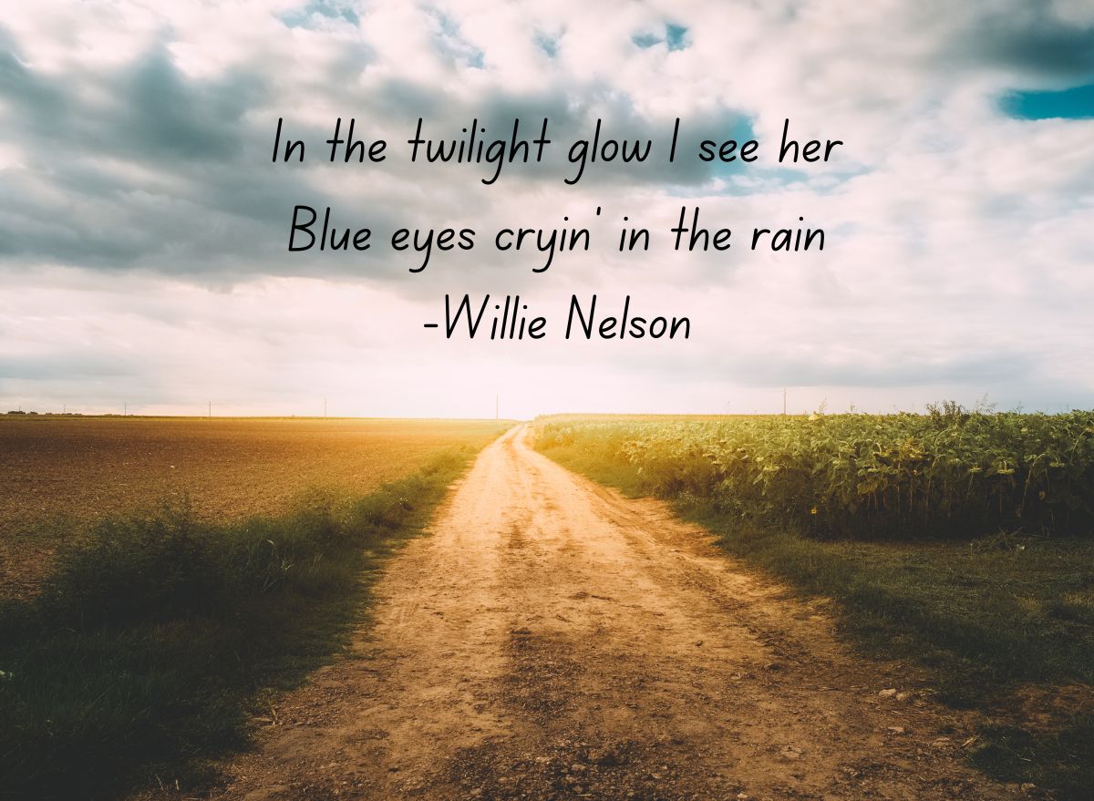 "In the twilight glow I see her. Blue eyes cryin' in the rain. - Willie Nelson"