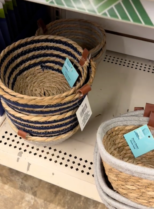 Display of woven baskets at Dollar Tree