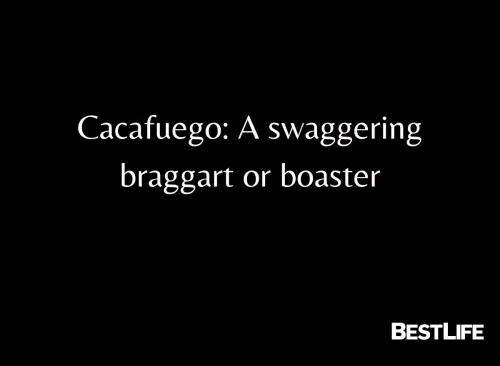 "Cacafuego: A swaggering braggart or boaster"