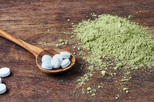 L-theanine, an amino acid pills made from matcha powder.