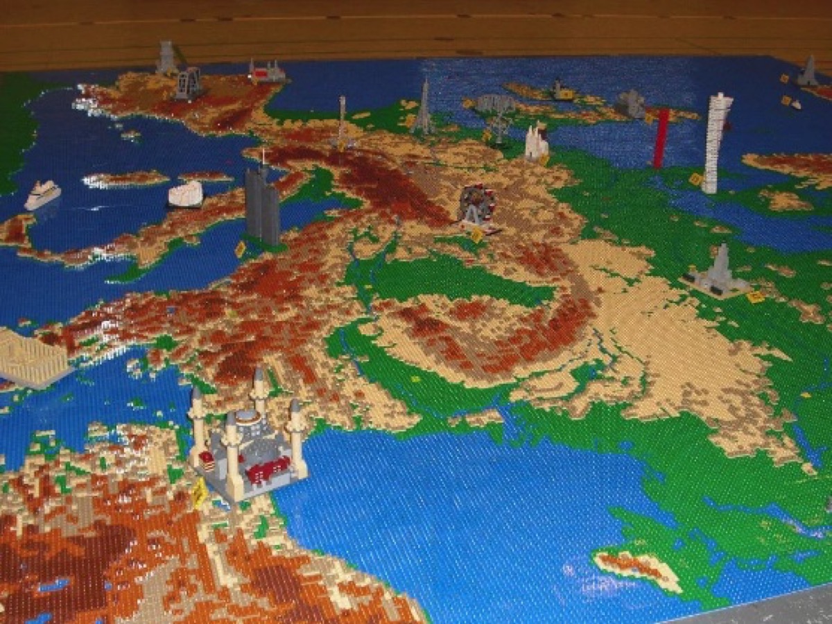 a detailed map of europe made of legos