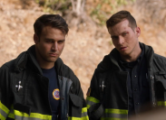 Actors Oliver Stark and Ryan Guzman in a scene from the show "911."