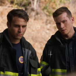 Actors Oliver Stark and Ryan Guzman in a scene from the show "911."
