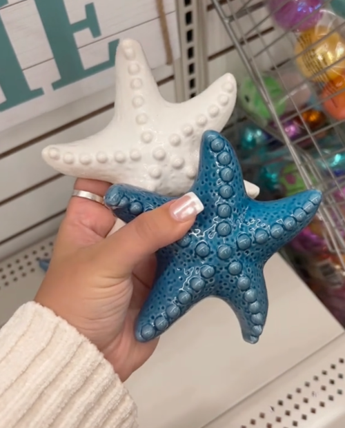 Decorative white and blue starfish at Dollar Tree
