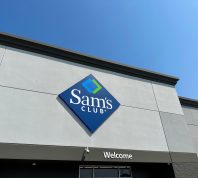 Closeup of the logo on a Sam's Club storefront