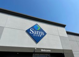 Closeup of the logo on a Sam's Club storefront