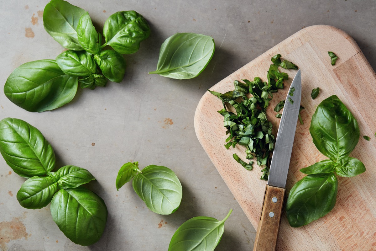 basil on cutting board