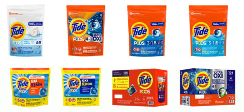 various Tide laundry pod packages