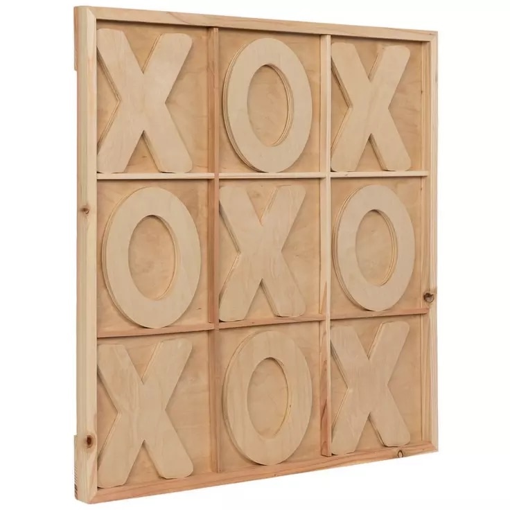 A wooden tic tac toe board from Hobby Lobby