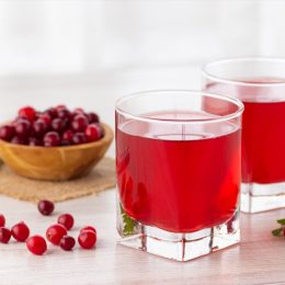 Glasses with cranberry juice and cranberries