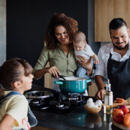 Family cooking together at home