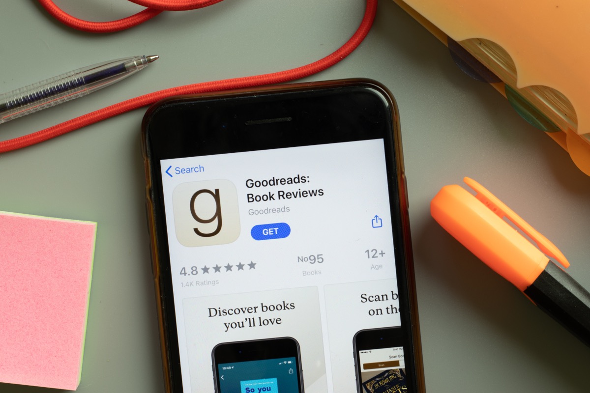 Goodreads app in app store displayed on smartphone screen