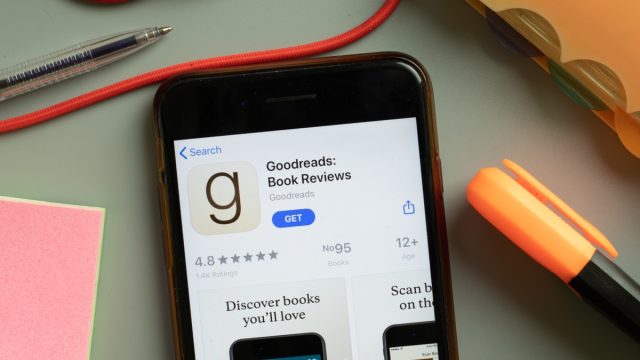 Goodreads app in app store displayed on smartphone screen