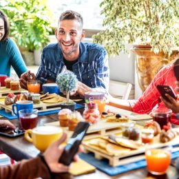 Group of friends enjoying outdoor brunch together