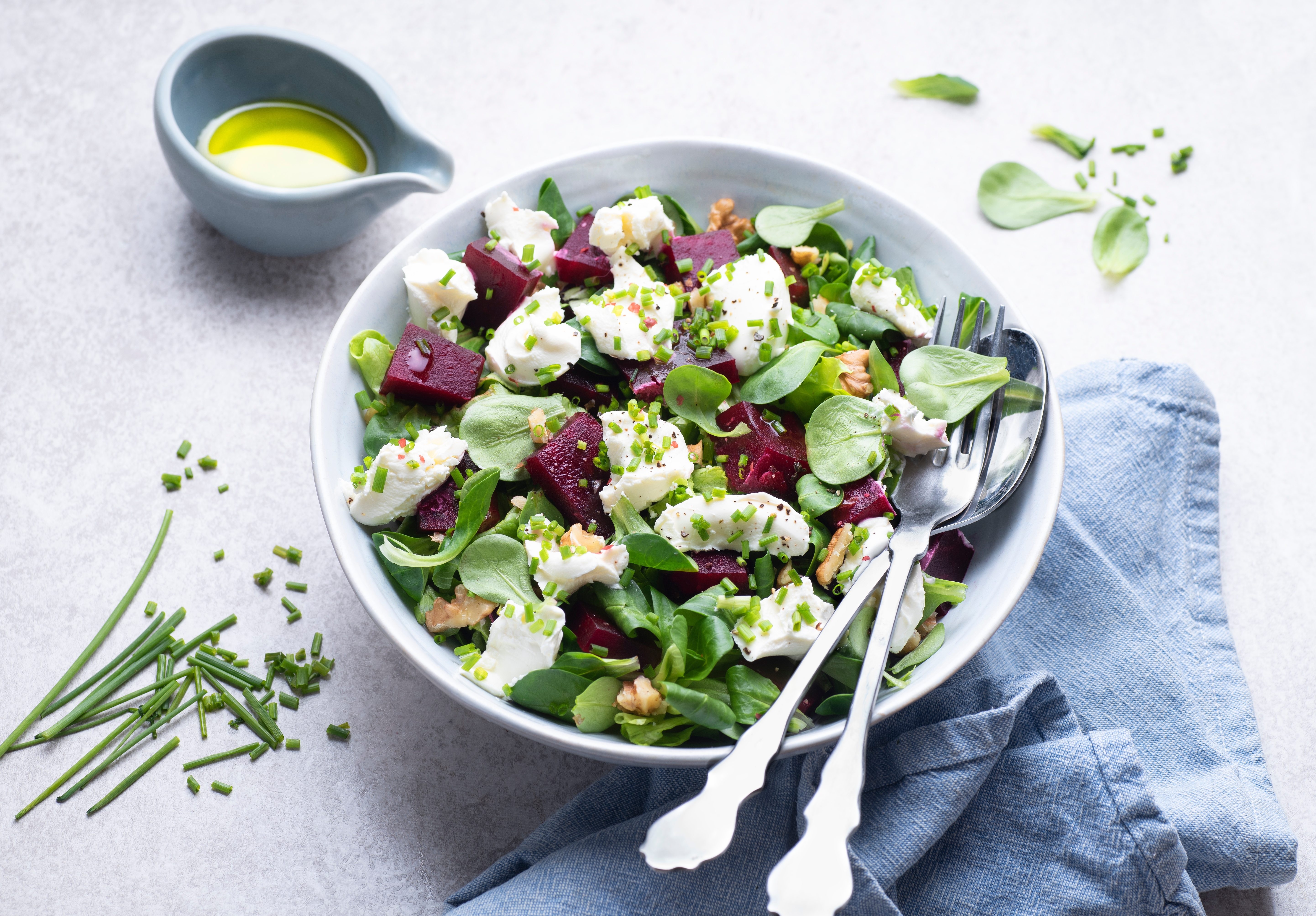 Salad with herbs and olive oil dressing