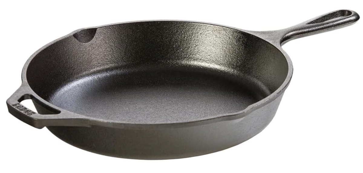 Lodge cast iron skillet on a white background