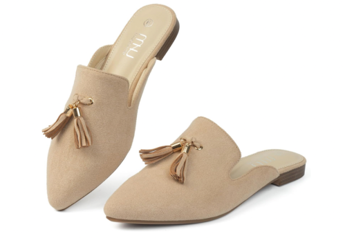 Beige pointed-toe mule shoes