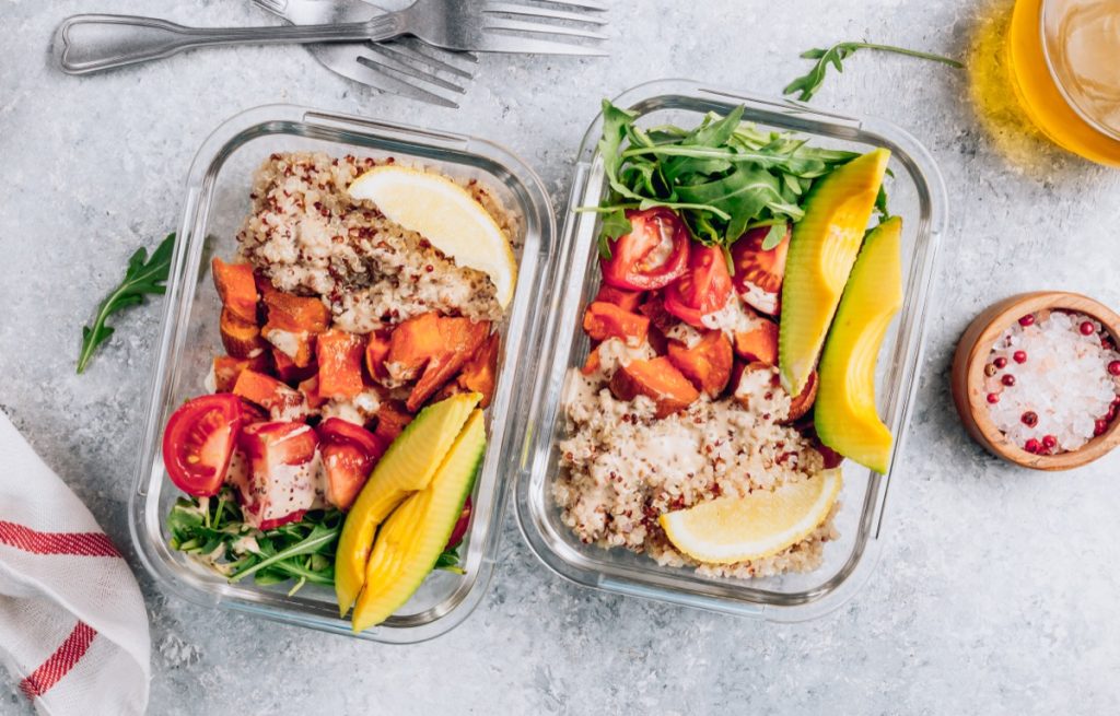 Vegetarian healthy meal in prep containers