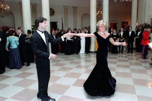 Princess Diana dancing with John Travolta in Cross Hall at the White House