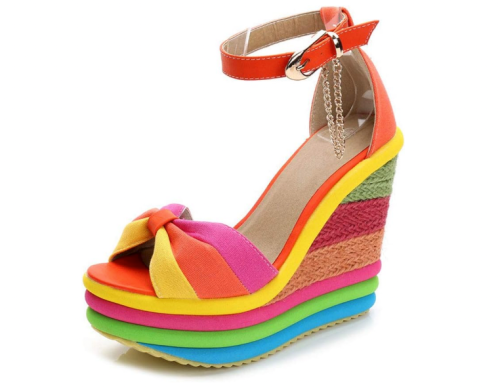 Rainbow wedge heels