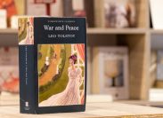 War and Peace sitting on table in bookstore