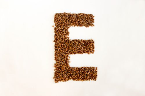 The letter E shaped out of buckwheat grain.