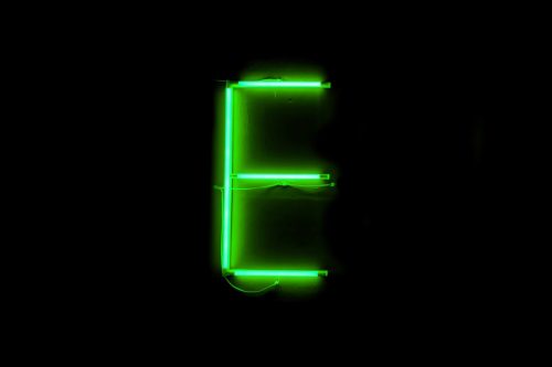 neon capital letter E lit up.