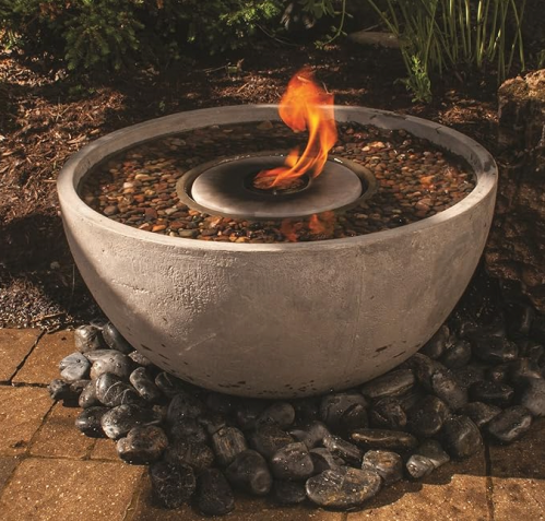 water fountain with fire pit