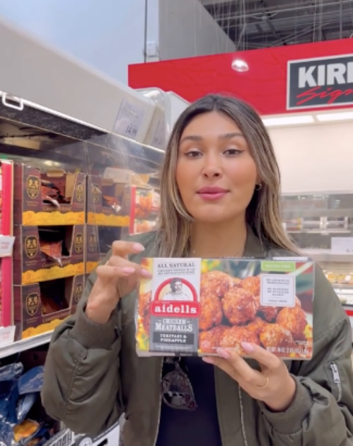 still from TikTok of Costco chicken meatballs