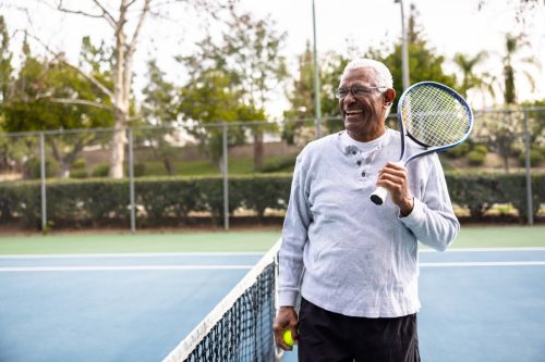 Portrait of a senior man on the tennis court