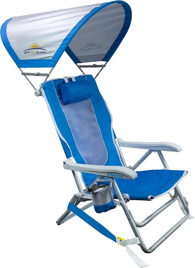 A GCI shaded folding beach chair