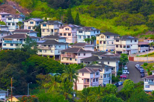 Scenic Honolulu Oahu Hawaii Suburban Neighborhood with colorful homes