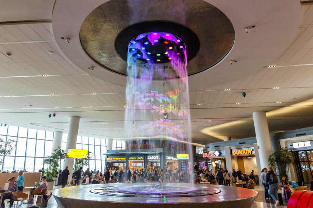 A water feature in Terminal B at LaGuardia International Airport in New York City