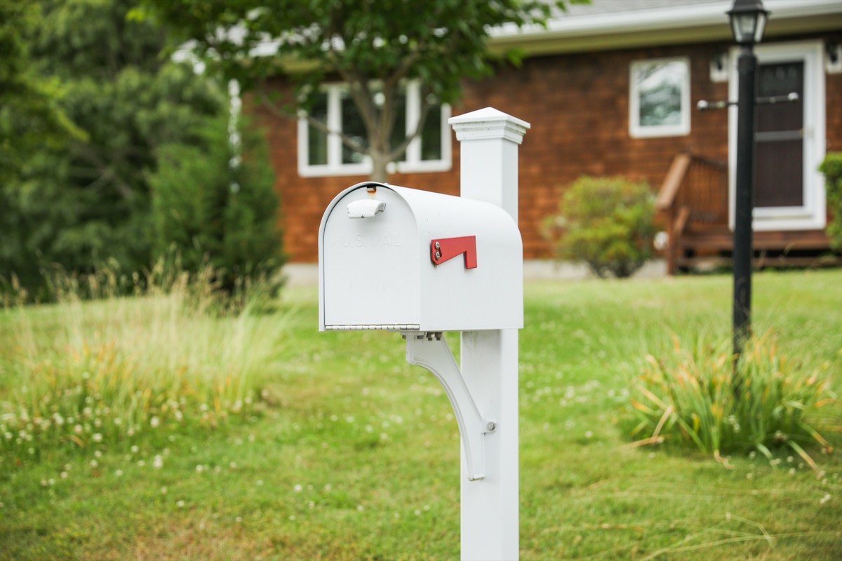 mailbox on a front lawn