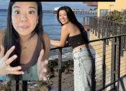 TikTok of girl showing how she makes jeans look high-end