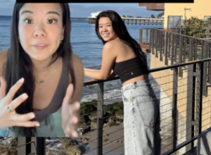 TikTok of girl showing how she makes jeans look high-end