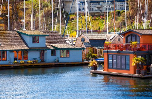Houseboats and floating homes on Lake Union, Seattle, Washington