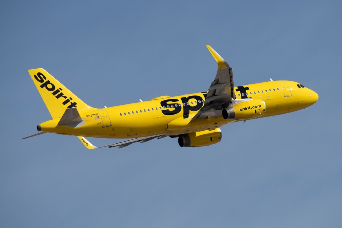 spirit airlines plane in flight