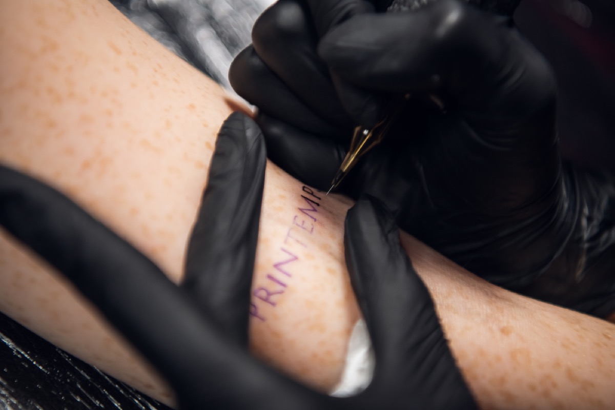 close-up of stick-and-poke tattoo on an arm