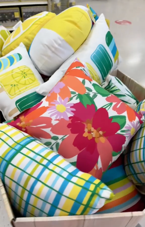 display of outdoor pillows at Michaels