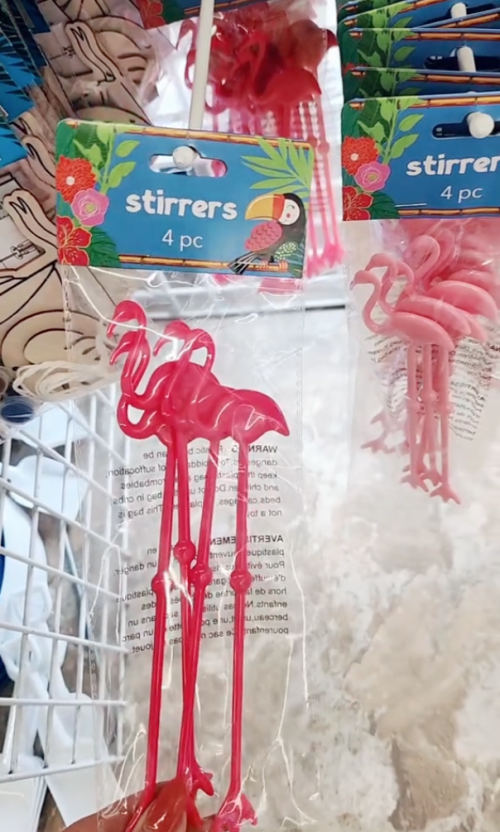 Flamingo drink stirrers at Dollar Tree