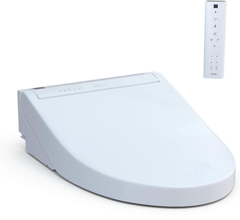 A Toto washlet bidet with remote control