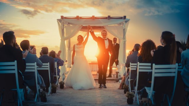 Wedding outside sunset