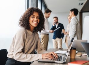 Young woman working in an office job