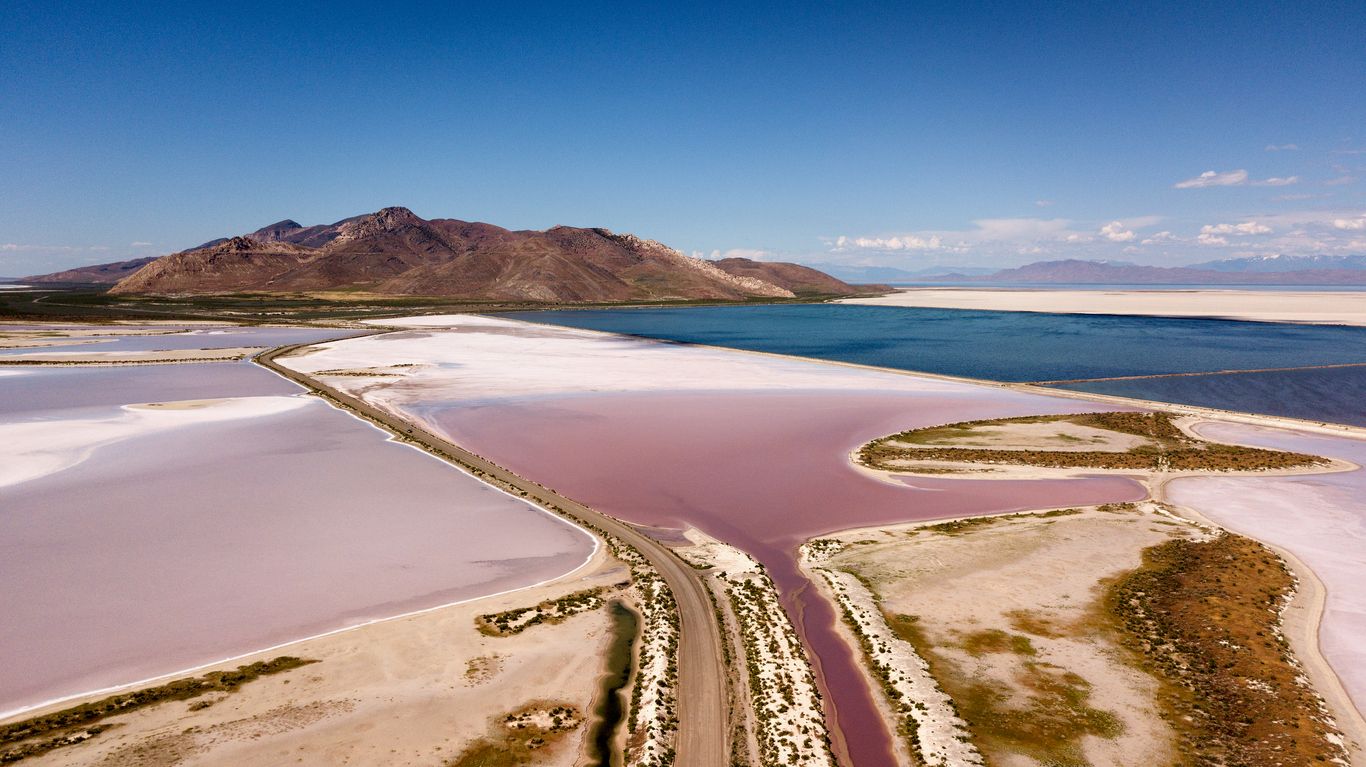 An aerial view of the Great Salt Lake in Utah