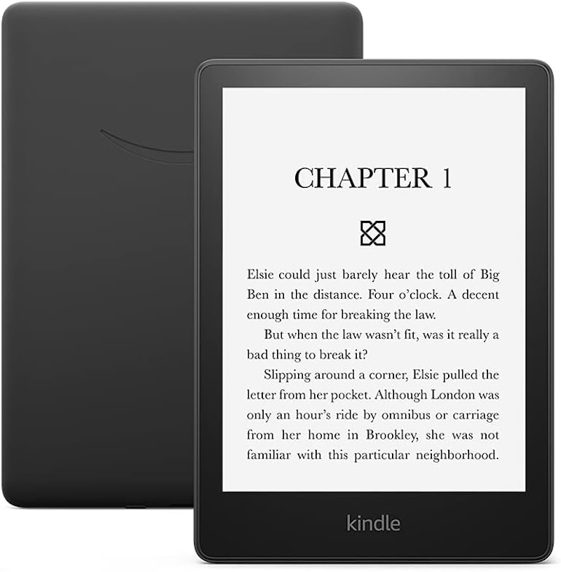 An Amazon Kindle Paperwhite e-reader