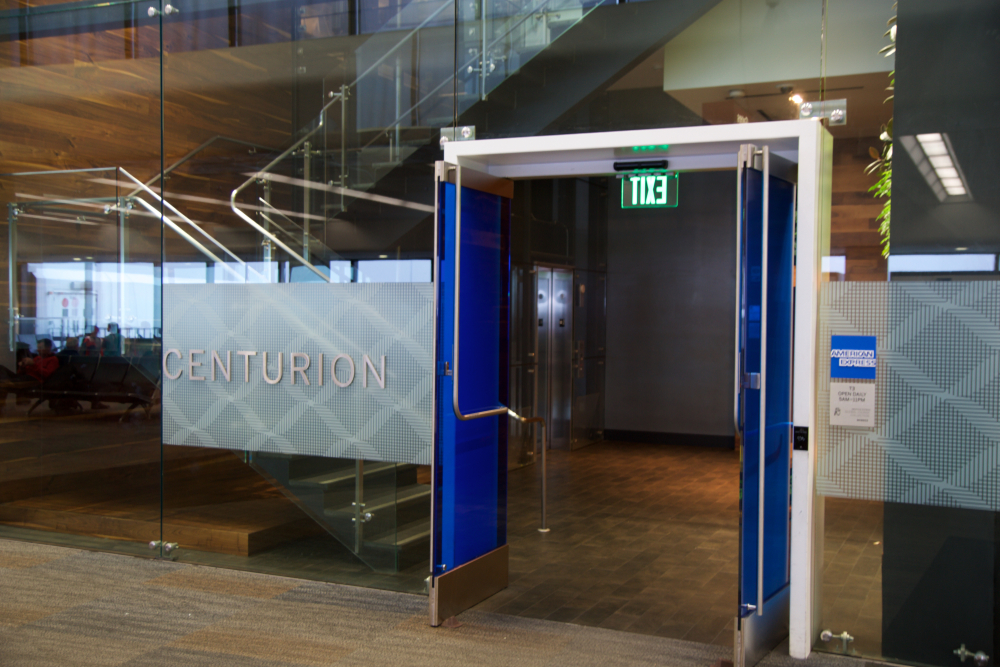The entrance to the American Express Centurion Lounge at SFO