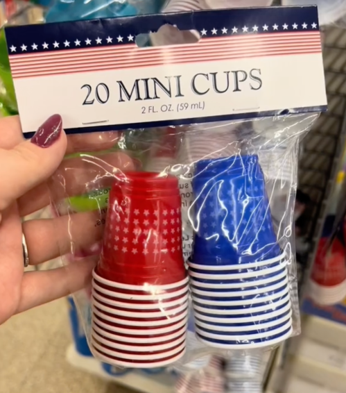 red and blue mini cups at Dollar Tree