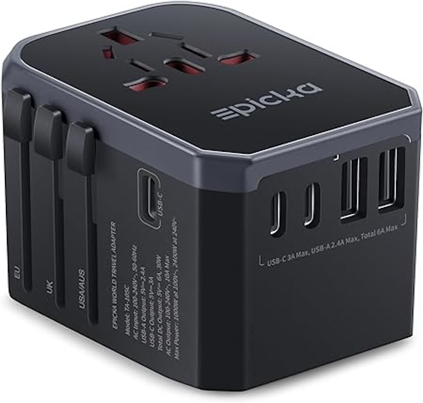 An Epicka travel plug adapter